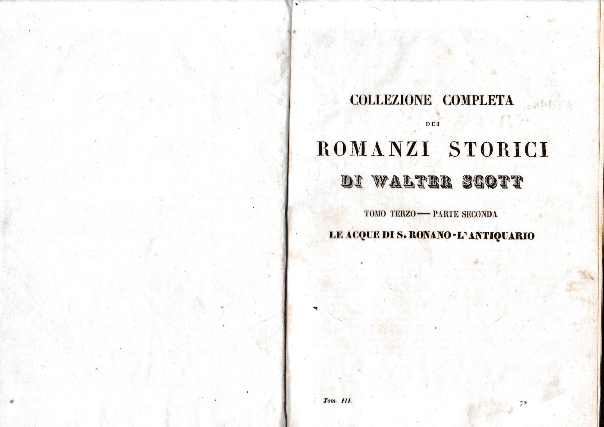Romanzi storici di Walter Scott, tomo III-parte seconda. Contenente: Le acque di S. Ronano/L'antiquario. - copertina