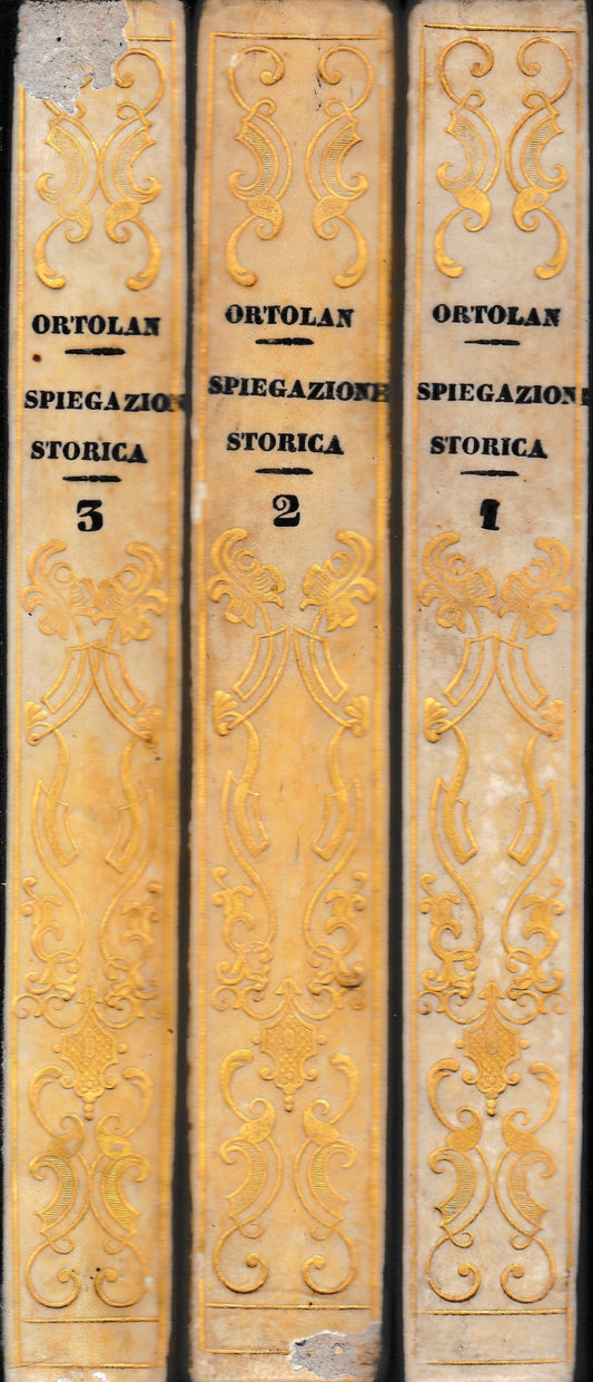 Spiegazione storica delle istituzioni dell'Imperatore Giustiniano col testo. la traduzione, e le spiegazioni sotto ciascun paragrafo preceduta da una esposizione generale del diritto romano del Sig. Ortolan. 3 volumi. - copertina