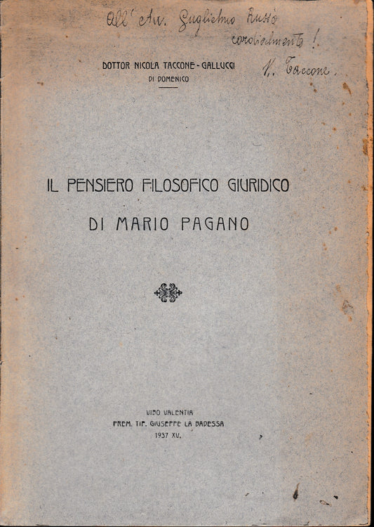 Il pensiero filosofico giuridico di Mario Pagano - copertina
