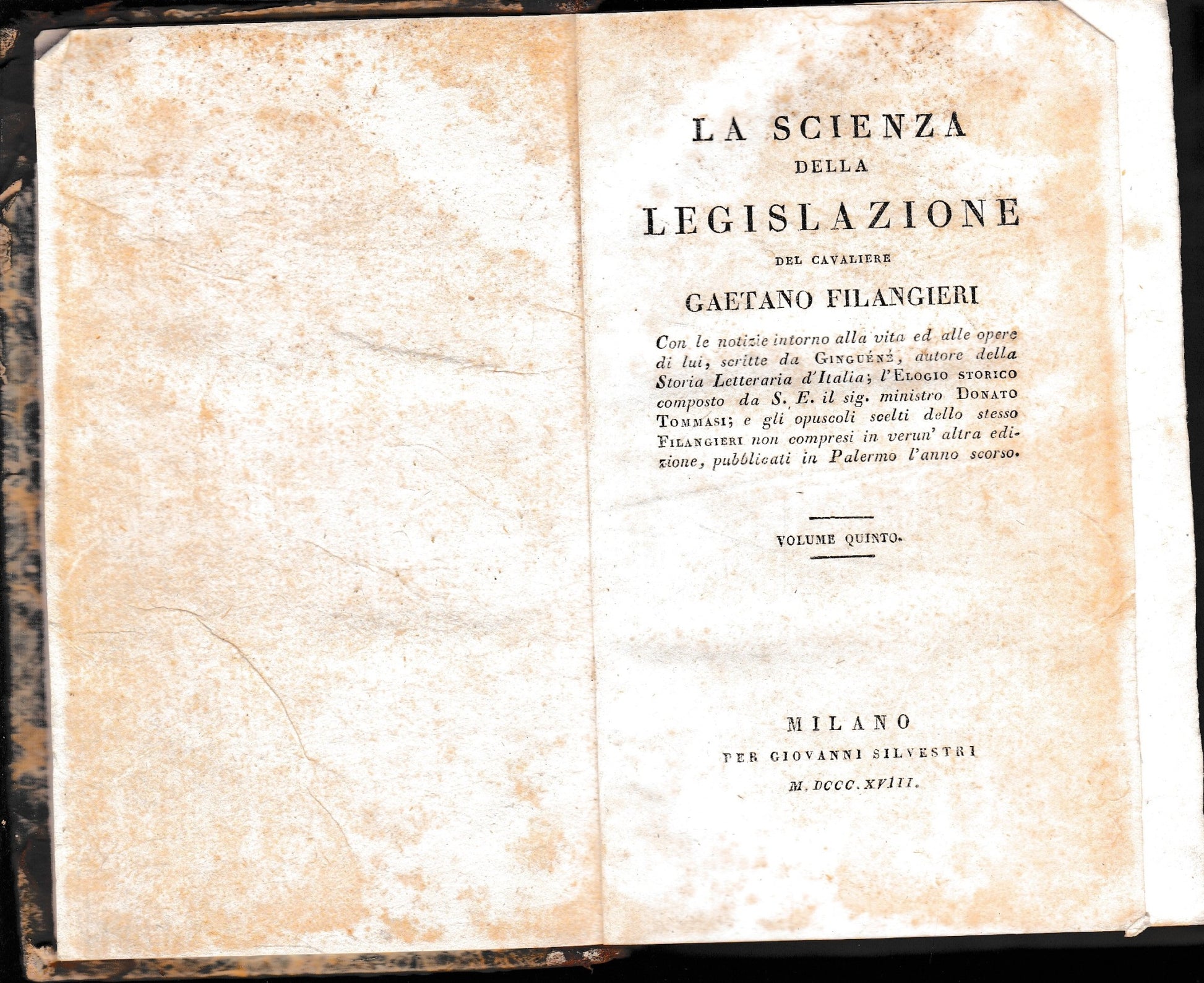 La scienza della legislazione, volume quinto - copertina