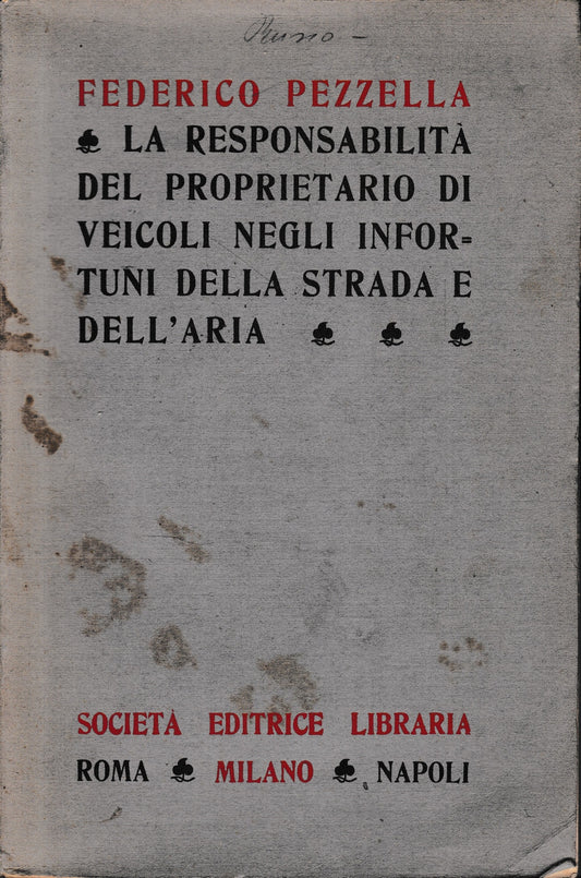 La responsabilità del proprietario di veicoli negli infortuni della strada e dell'aria. - copertina