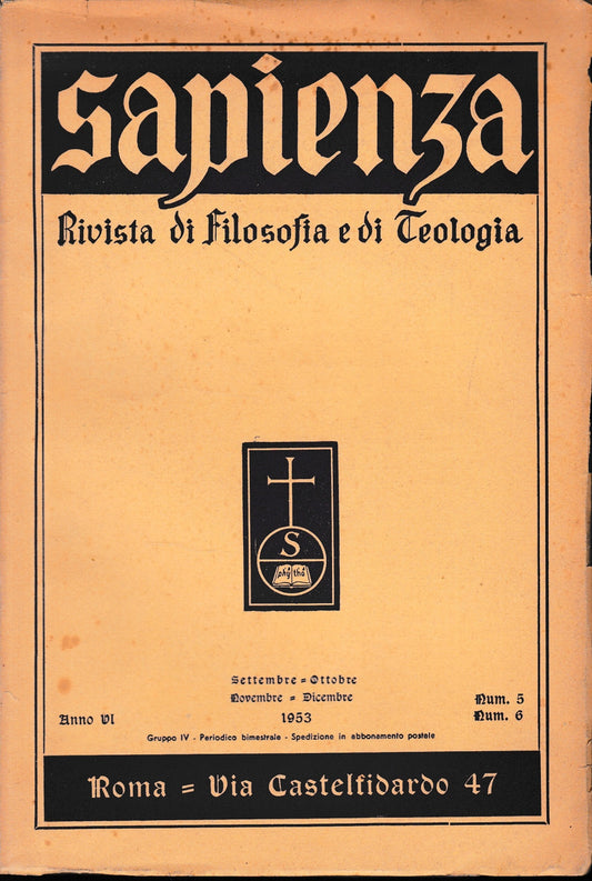 Sapienza. Rivista di Filosofia e Teologia, anno VI n. 5-6 - copertina