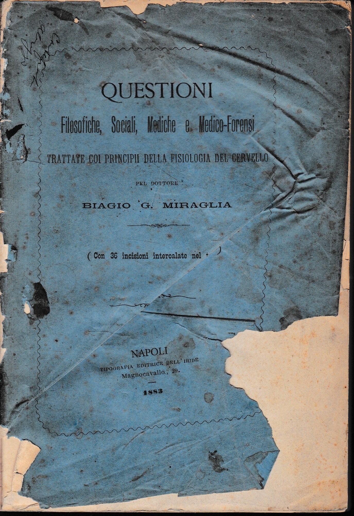 Questioni Flosofiche, Sociali, Mediche e Medico-Forensi trattate coi principii della fisiologia del cervello - copertina