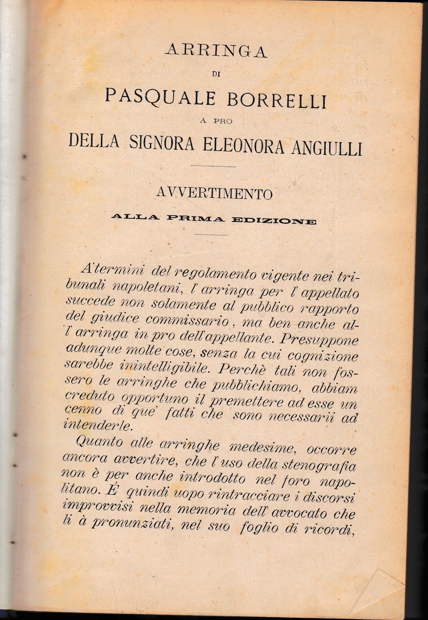 Arringa di Pasquale Borrelli a pro della signora Eleonora Angiulli - copertina