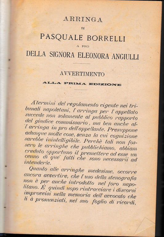 Arringa di Pasquale Borrelli a pro della signora Eleonora Angiulli - copertina