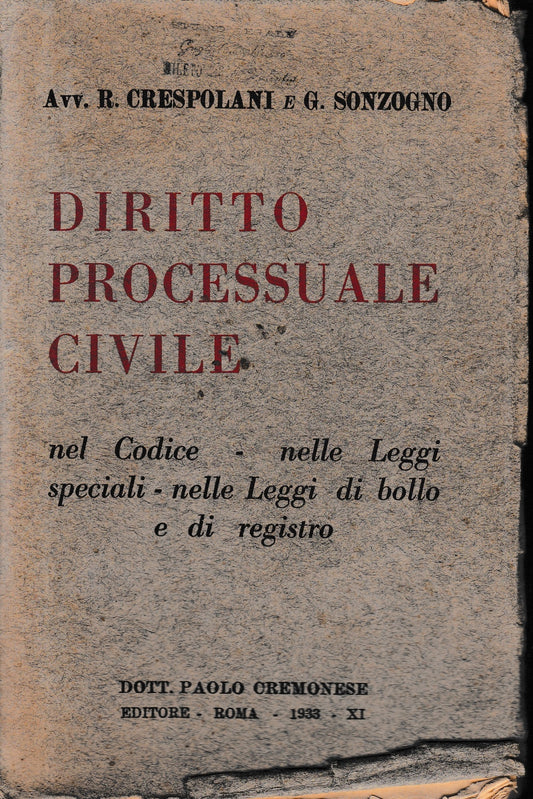 Diritto processuale civile nel codice- delle Leggi speciali-sulle Leggi di bollo e di registro - copertina