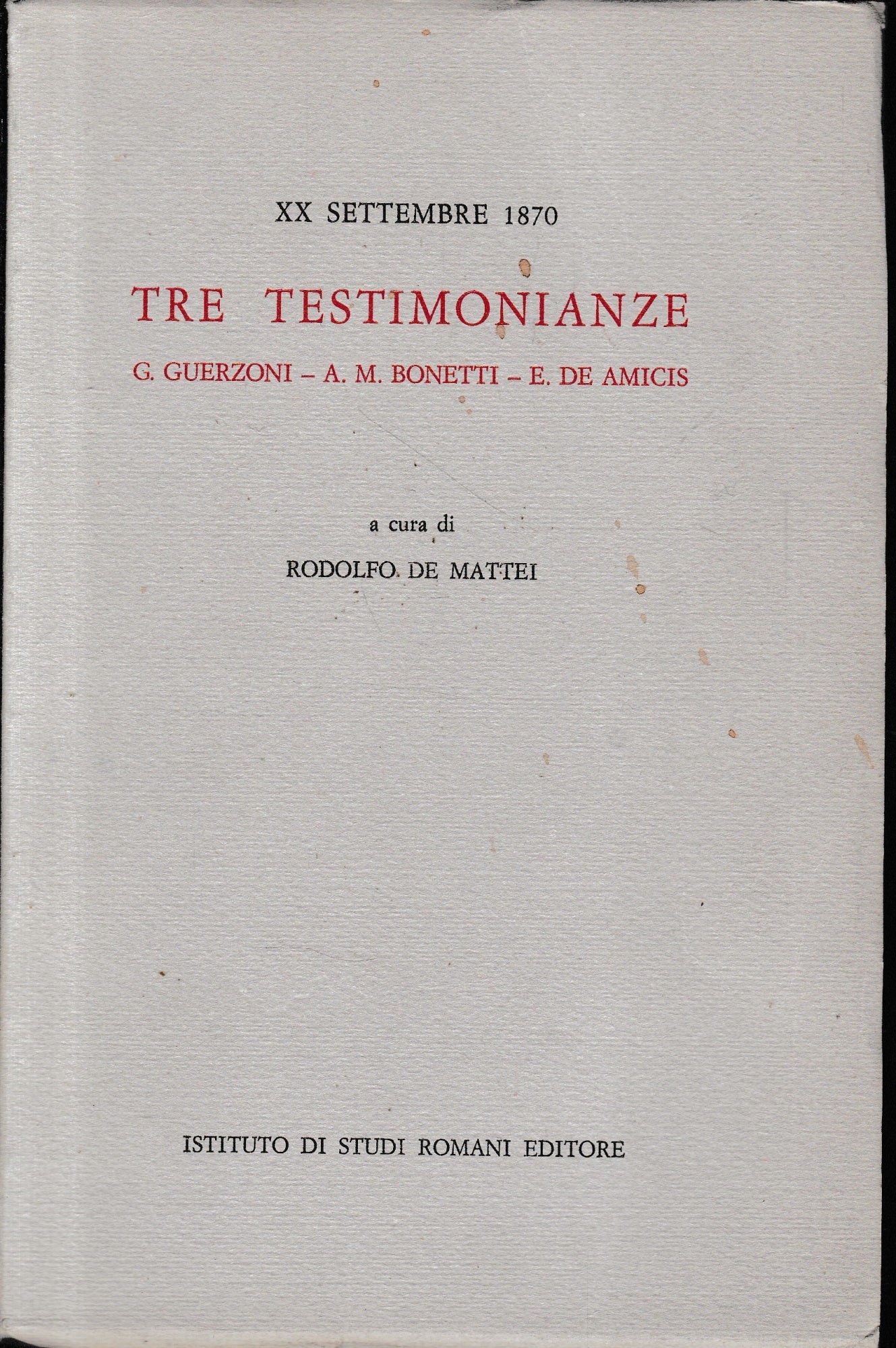 XX settembre 1870. Tre testimonianze - copertina