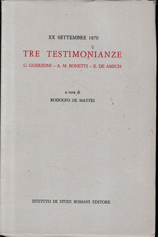 XX settembre 1870. Tre testimonianze - copertina