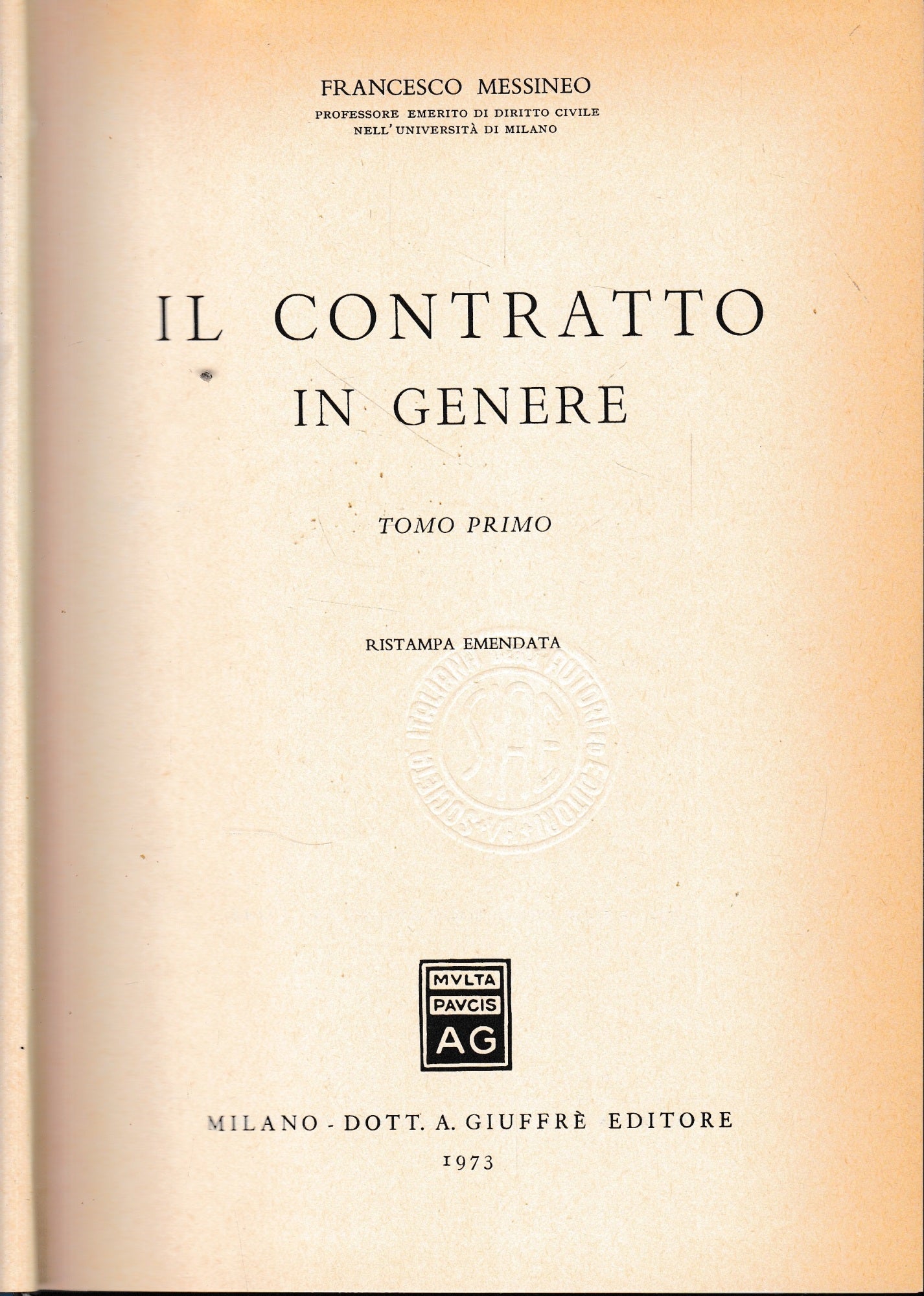 Il contratto in genere. Ristampa emendata - copertina