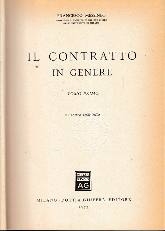 Il contratto in genere. Ristampa emendata - copertina