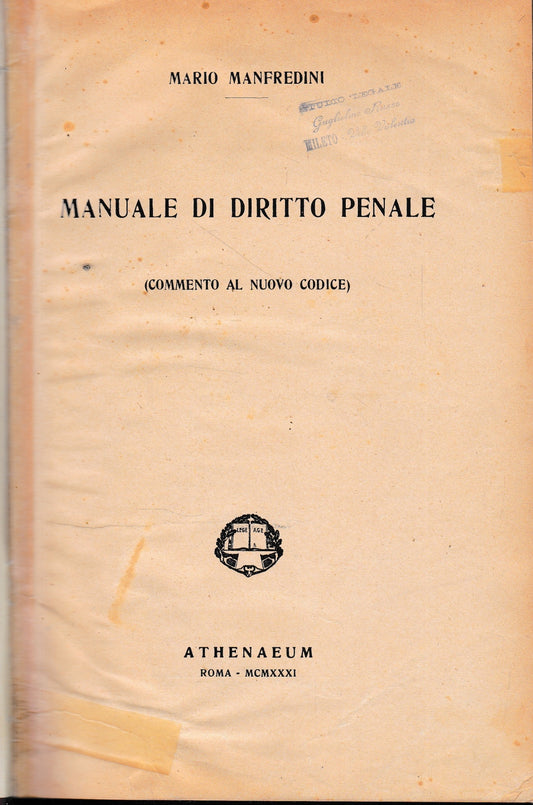 Manuale di diritto penale (commento al nuovo codice) - copertina
