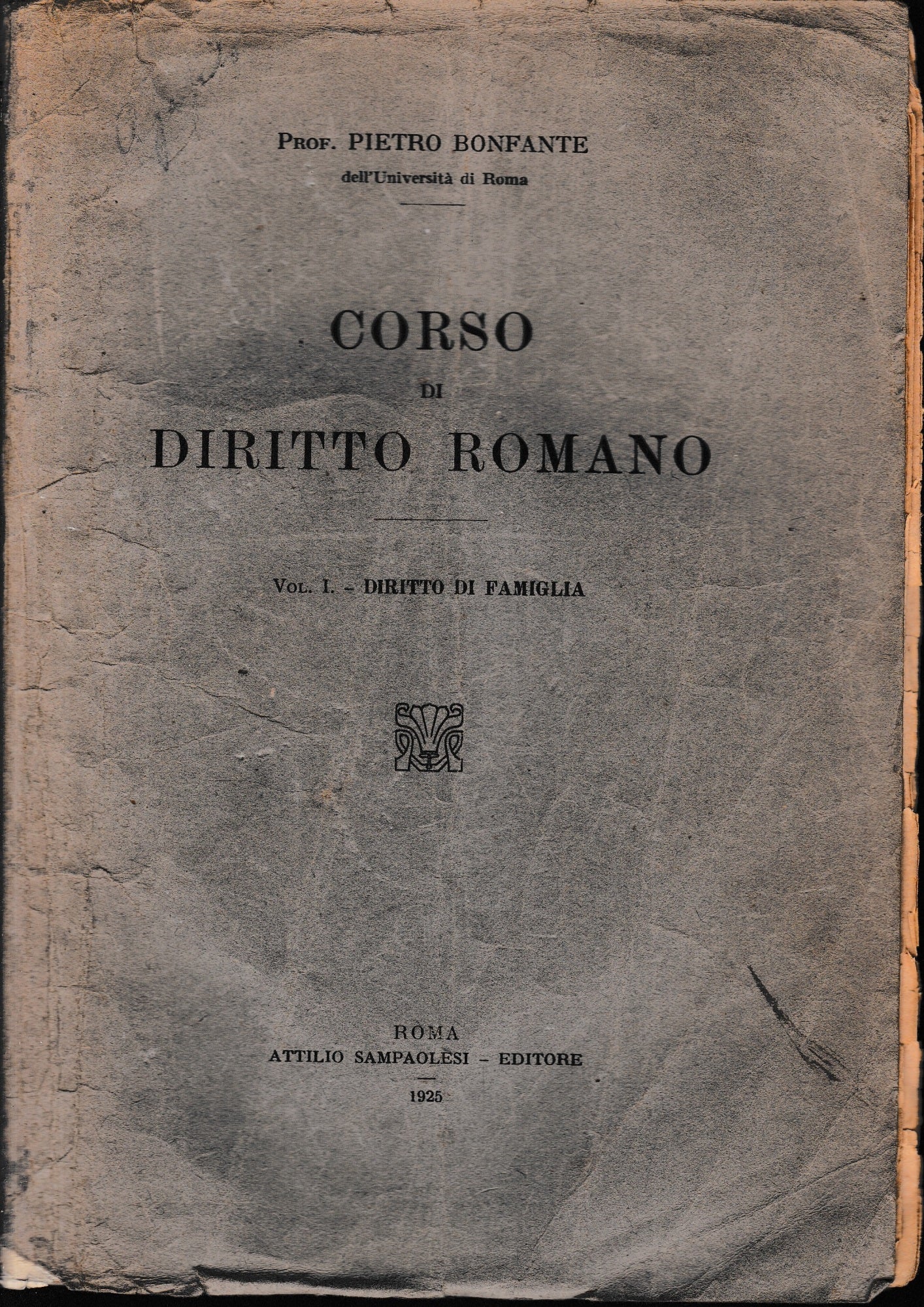 Corso di diritto romano. Vol. I - Diritto di famiglia - copertina
