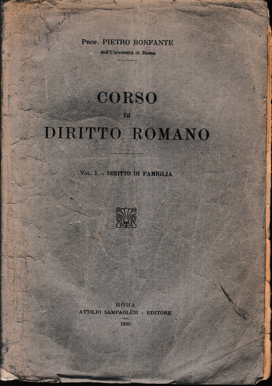 Corso di diritto romano. Vol. I - Diritto di famiglia - copertina