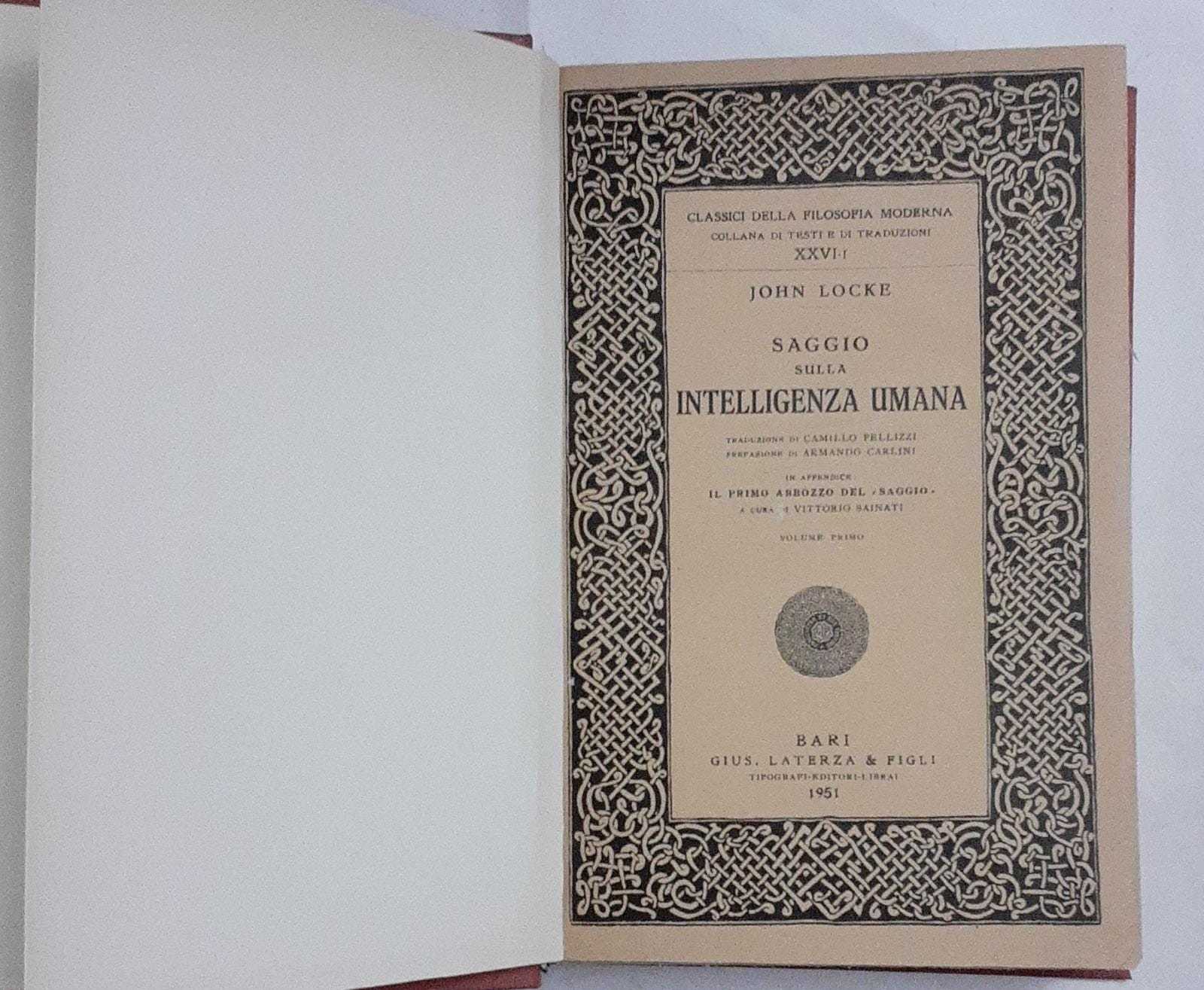 Saggio sulla intelligenza umana. Volume Primo - copertina