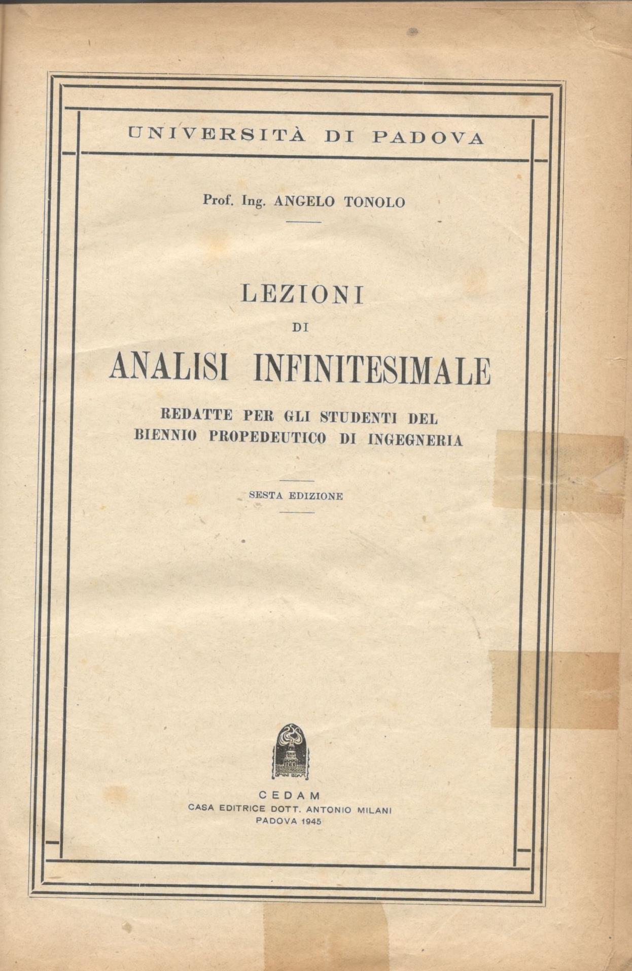 Lezioni di analisi infinitesimale - copertina