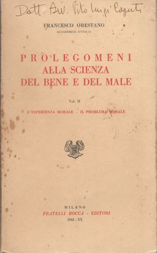 Prolegomeni alla scienza del bene e del male, volume II - copertina