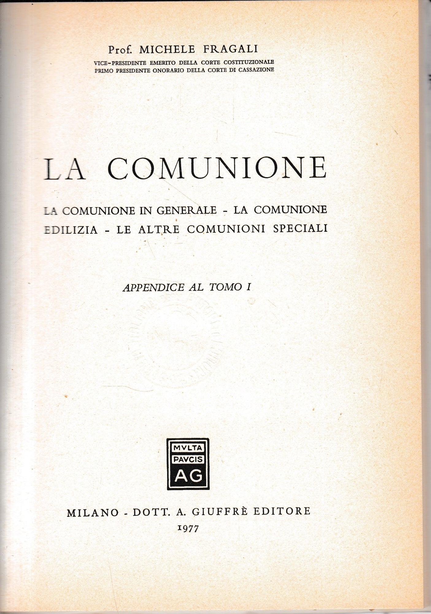 La comunione, appendice al tomo I. - copertina