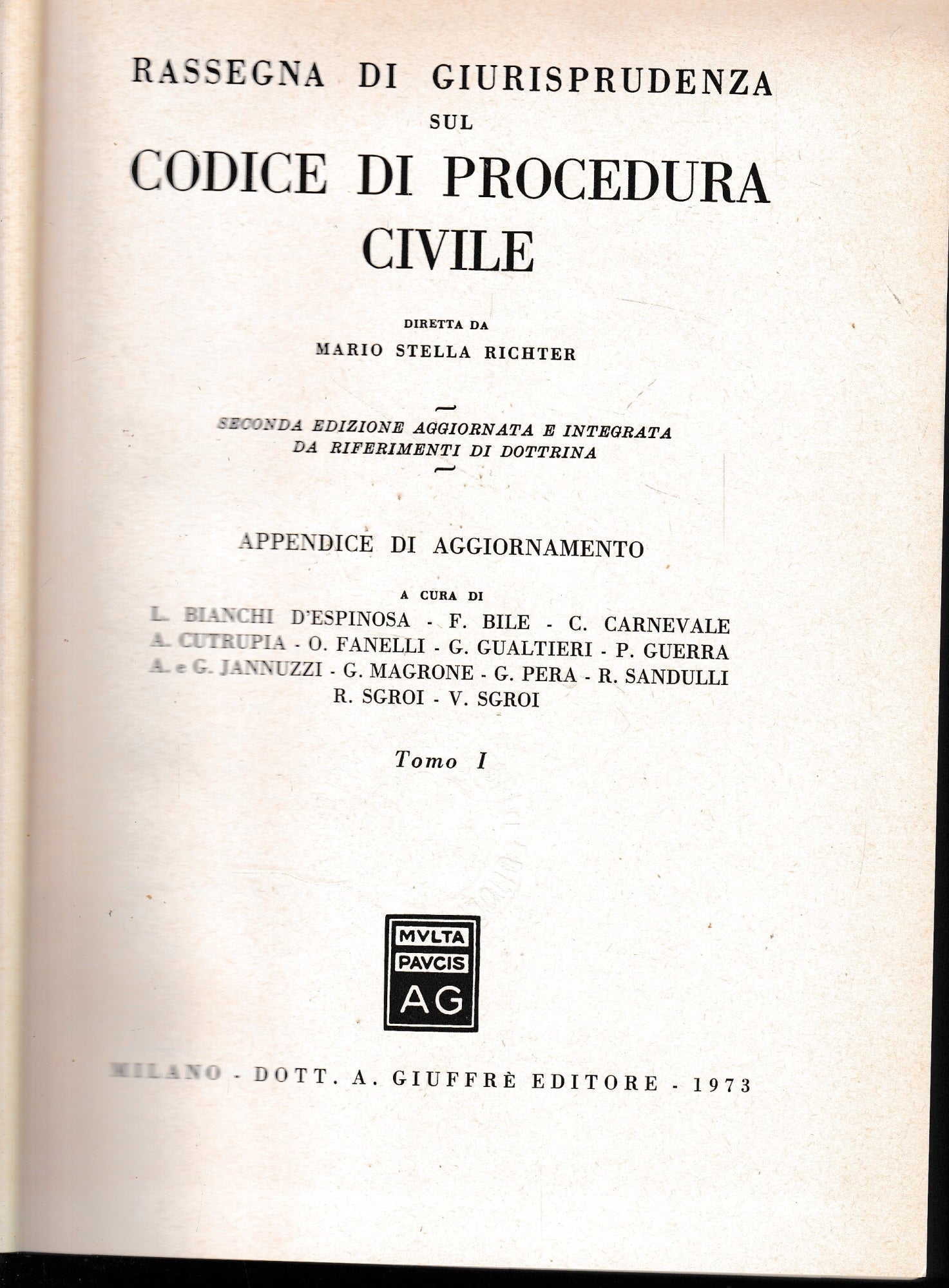 Rassegna di Giurisprudenza sul Codice di Procedura Civile. Appendice di aggiornamento, tomo 1, art 1-162. - copertina