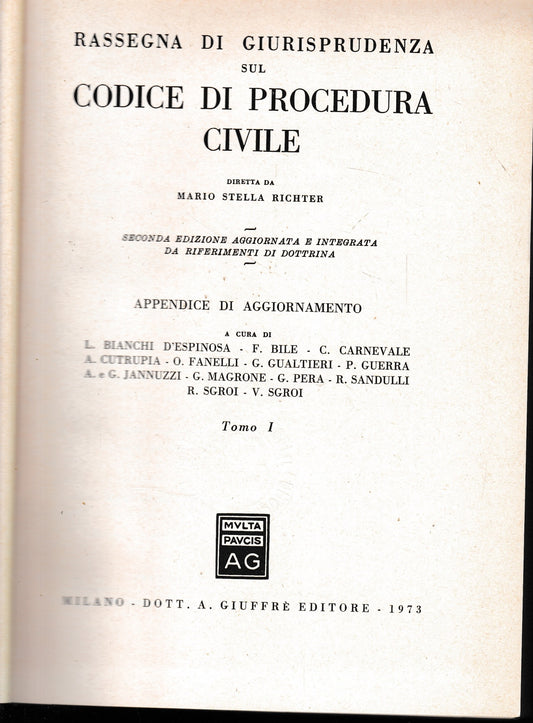 Rassegna di Giurisprudenza sul Codice di Procedura Civile. Appendice di aggiornamento, tomo 1, art 1-162. - copertina