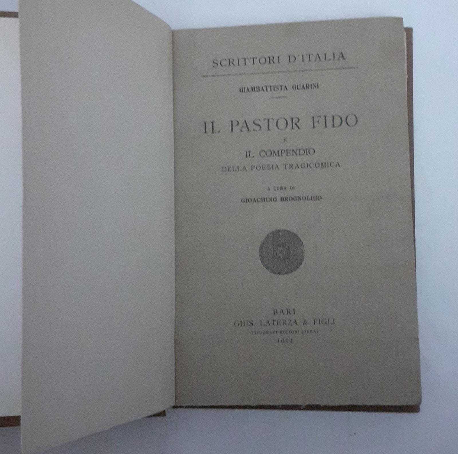 Il pastor fido e il  compendio della poesia tragicomica. A cura di Gioachino Brognoligo - copertina