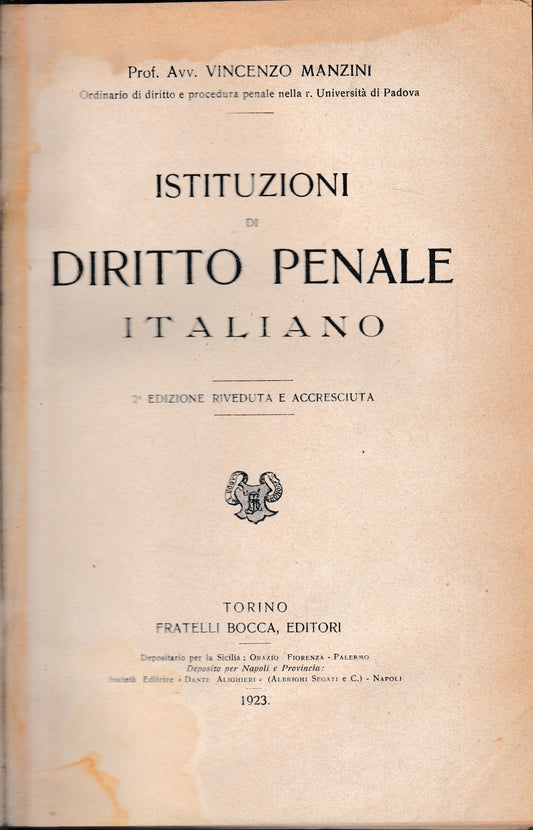 Istituzioni di Diritto Penale Italiano - copertina