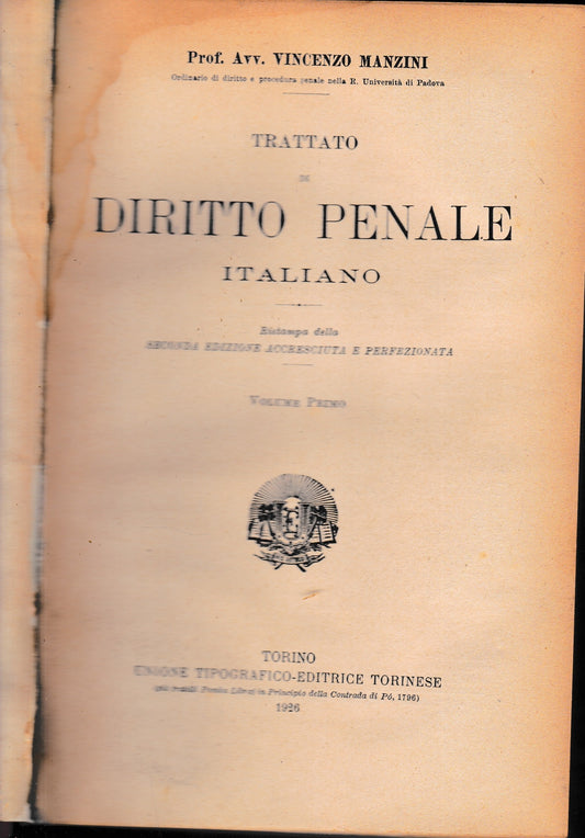 Trattato di Diritto Penale Italiano, vol. 1 - copertina