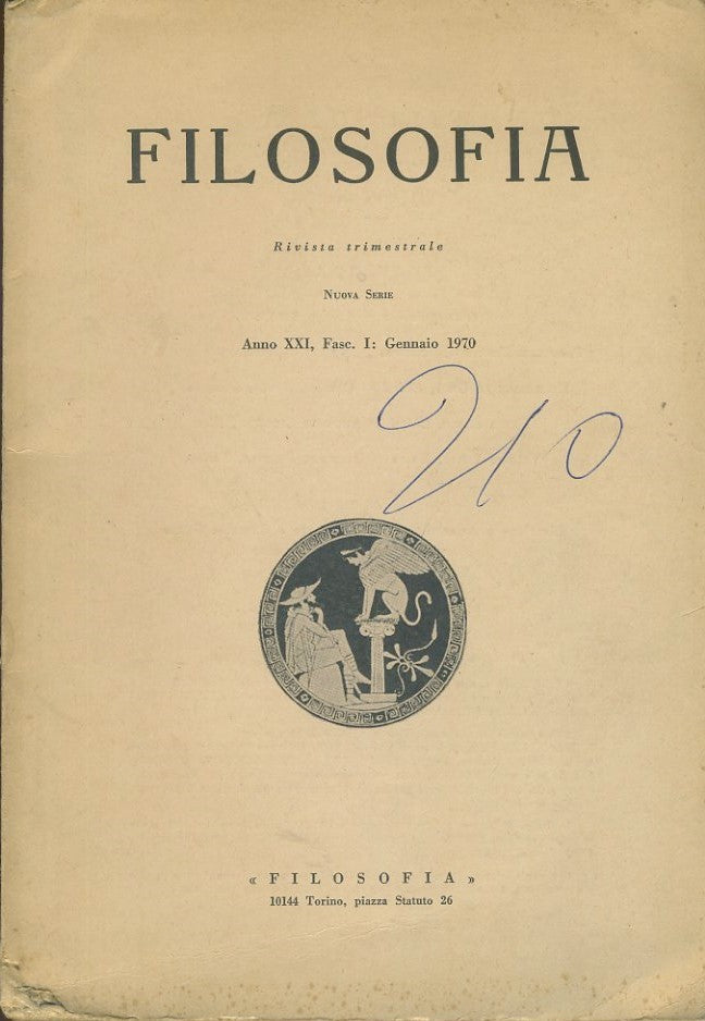 Filosofia. Rivista trimestrale. Anno XXI. Fasc. I. Gennaio 1970 - copertina