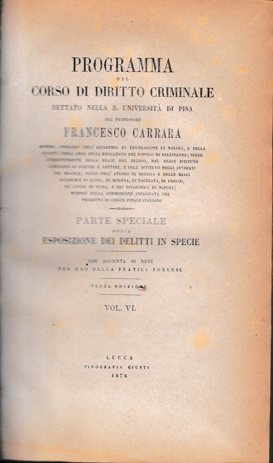 Programma del corso di diritto criminale, vol. 6 - copertina