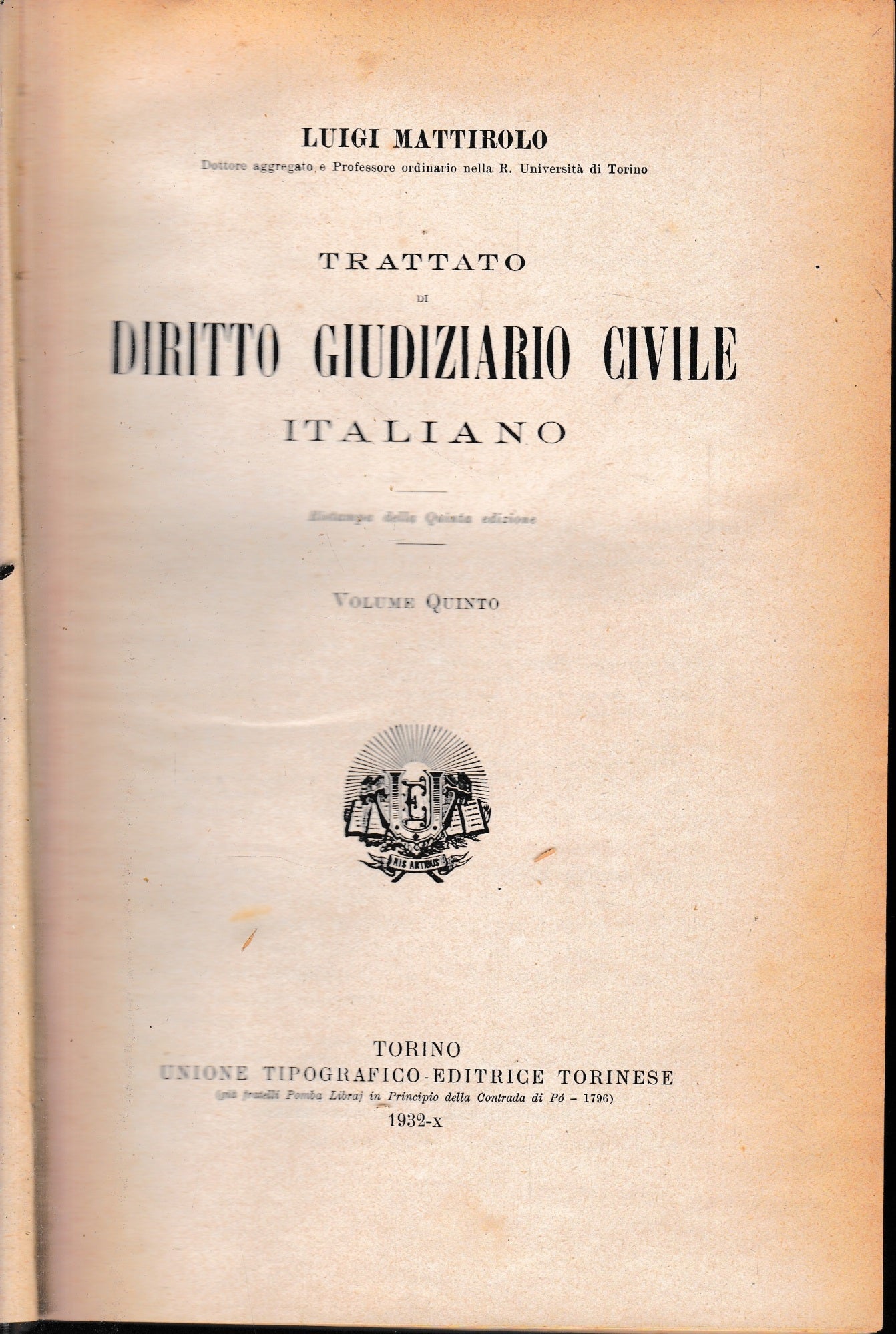 Trattato di Diritto Giudiziario Civile Italiano, vol. 5° - copertina