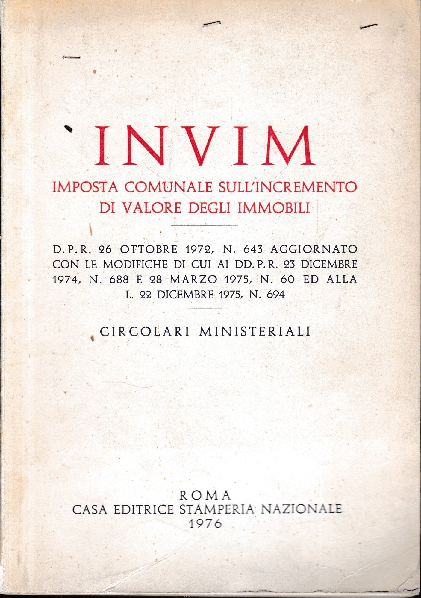 INVIM. Imposta comunale sull'incremento di valore degli immobili - copertina
