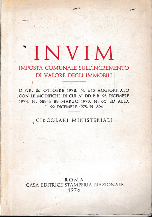 INVIM. Imposta comunale sull'incremento di valore degli immobili - copertina
