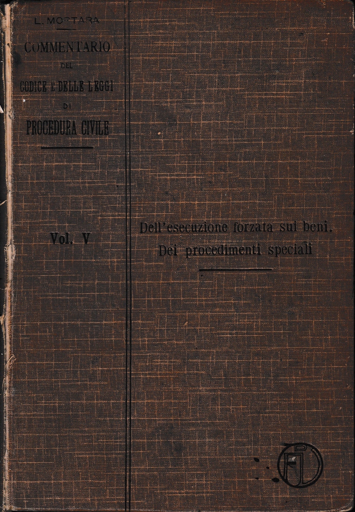 Commentario del Codice e delle Leggi di Procedura Civile, vol. 5° - copertina