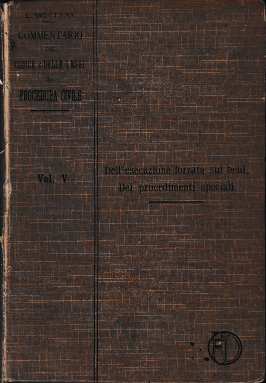 Commentario del Codice e delle Leggi di Procedura Civile, vol. 5° - copertina