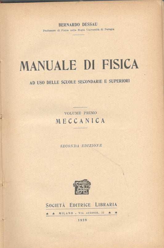 Manuale di fisica  (volume primo) meccanica - copertina