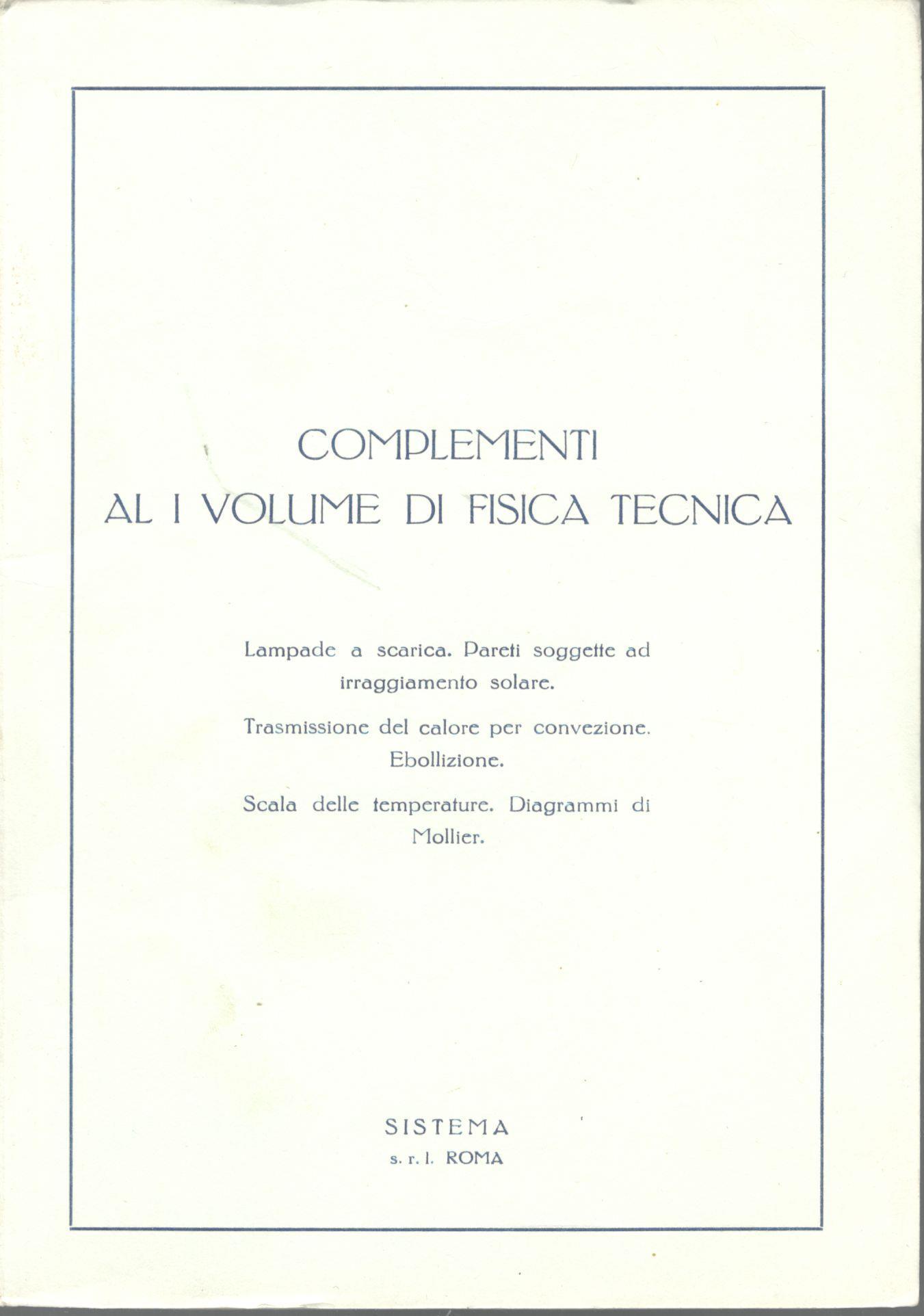 Complementi al I volume di fisica tecnica - copertina