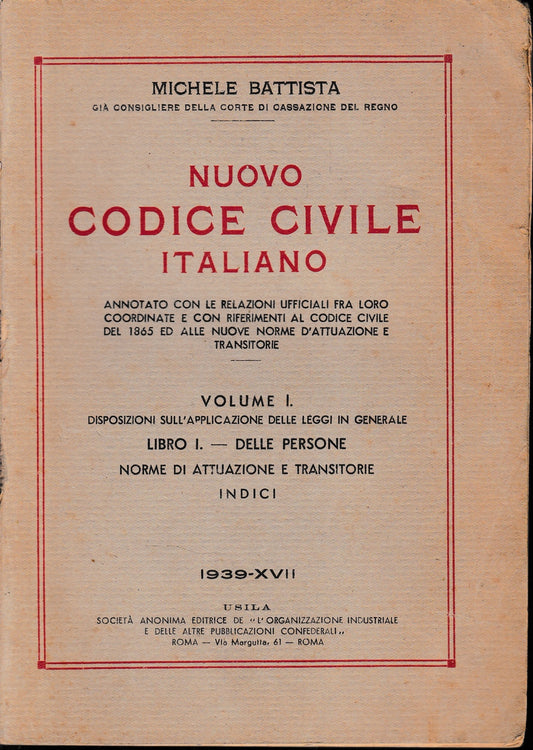 Nuovo Codice Civile Italiano, vol. 1, libro 1: delle persone - copertina