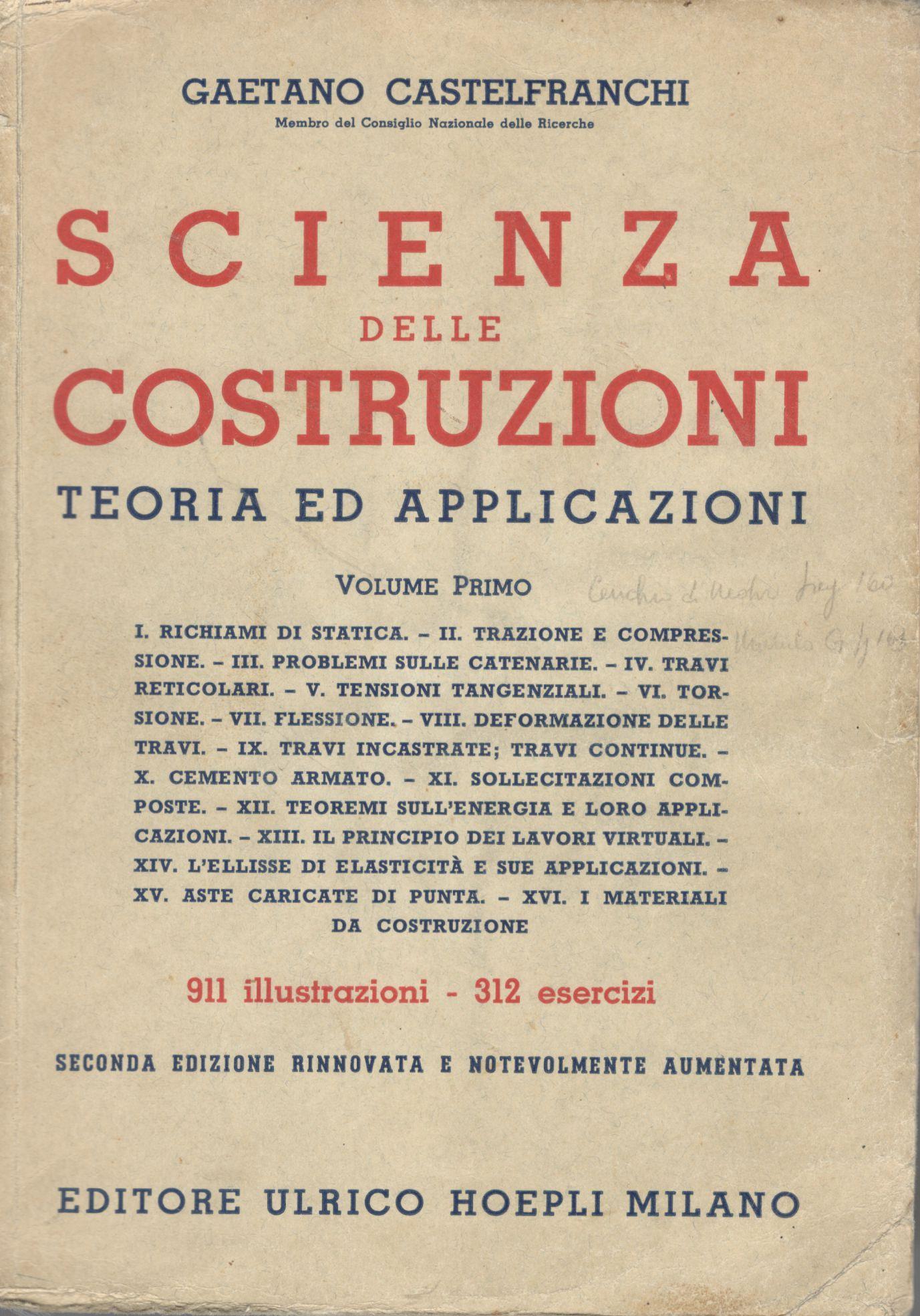 Scienza delle costruzioni. Teoria ed applicazioni (volume primo) - copertina