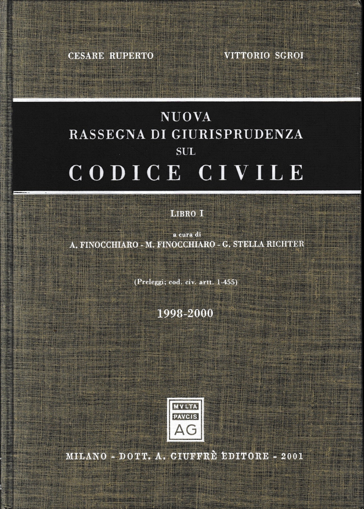 Nuova rassegna di giurisprudenza sul Codice civile. Aggiornamento 1998-2000 (preleggi, Codice civile artt. 1-455) (Vol. 1) - copertina