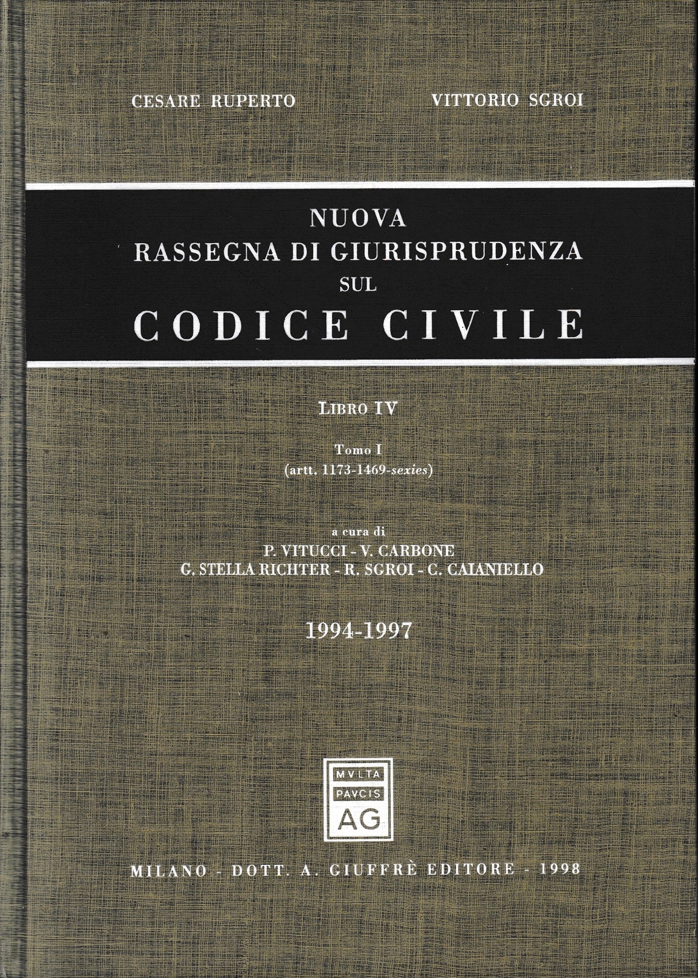 Nuova rassegna di giurisprudenza sul Codice civile. Aggiornamento 1994-1997 (Artt. 1173-1469 sexies) (Vol. 4/1) - copertina