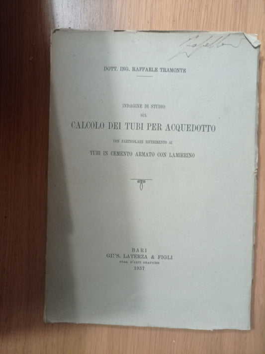 Indagine di studio sul calcolo dei tubi per acquedotto - copertina