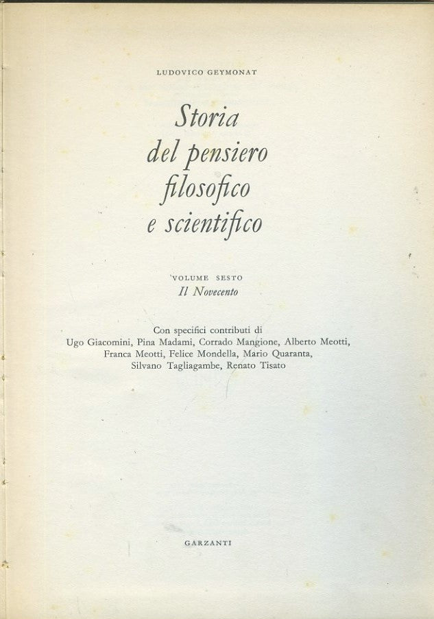 Storia del pensiero filosofico e scientifico. Volume sesto. Il Novecento - copertina