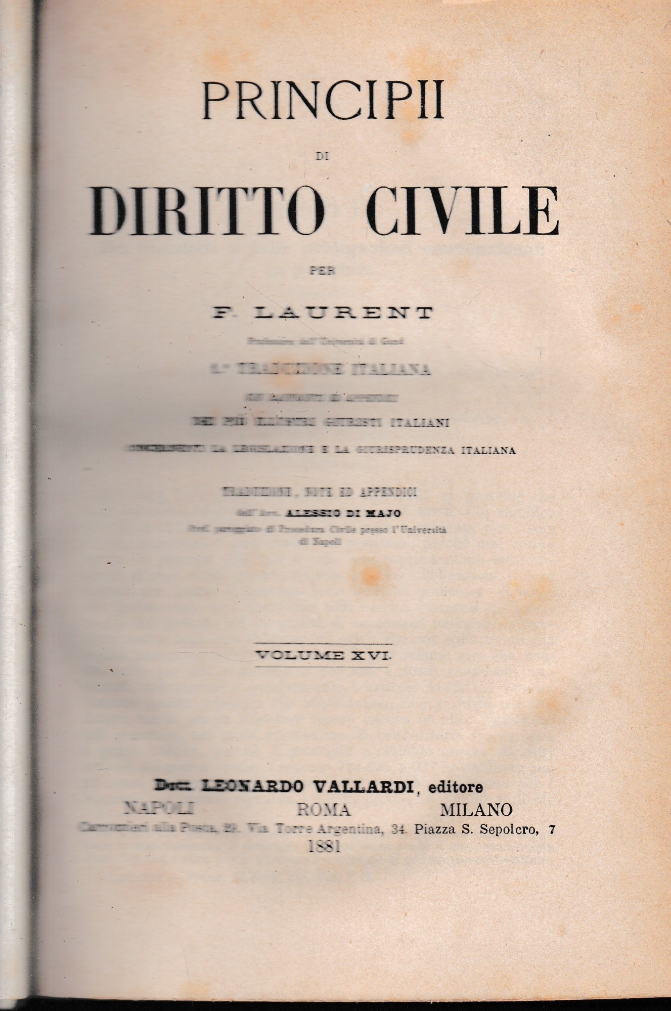 Principii di Diritto Civile, vol. 16. - copertina