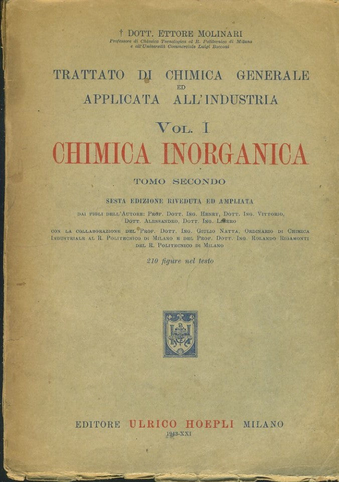 Trattato di chimica generale applicata all'industria. Vol. 1 Chimica Inorganica. Tomo secondo - copertina