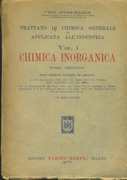 Trattato di chimica generale applicata all'industria. Vol. 1 Chimica Inorganica. Tomo secondo - copertina