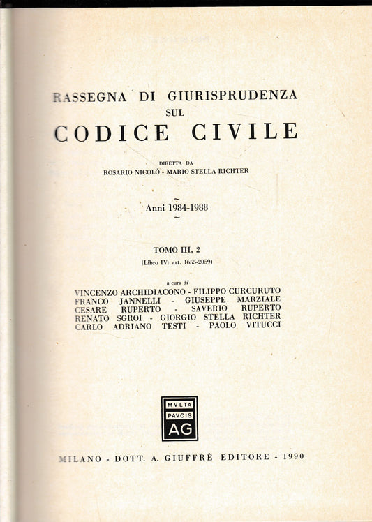 Rassegna di Giurisprudenza sul Codice Civile, anni 1984-1990, tomo III,2 (libro IV :art. 1655-2059) - copertina