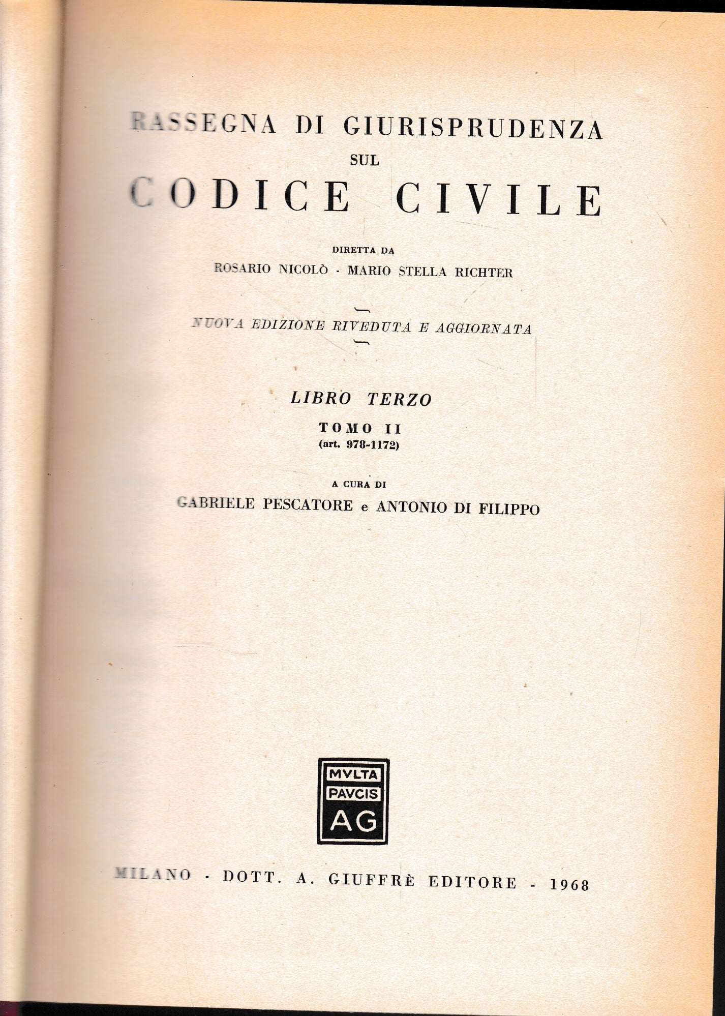 Rassegna di Giurisprudenza sul Codice Civile, libro 3, tomo 2 (art. 978-1172) - copertina