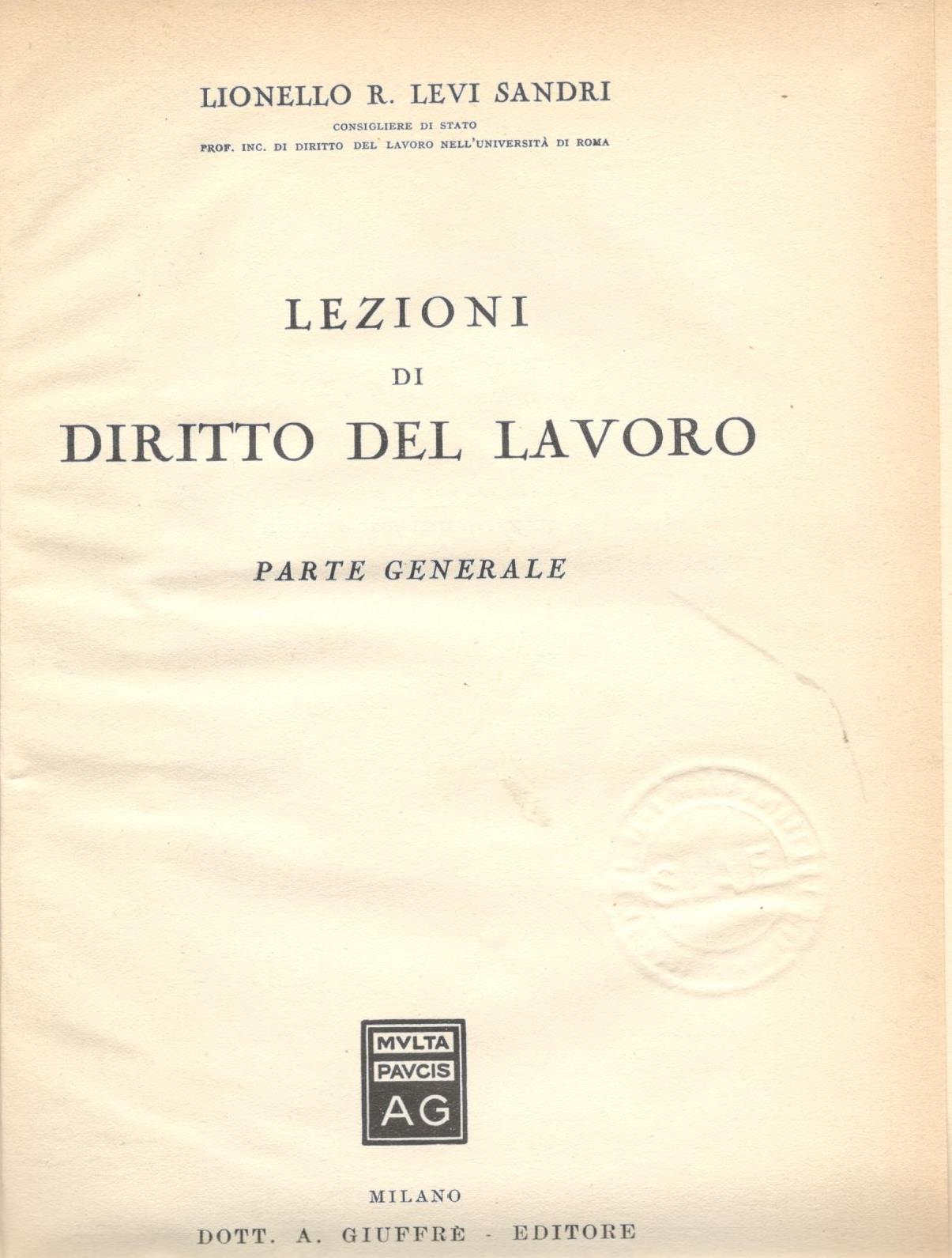 Lezioni di diritto del lavoro. Parte generale - copertina
