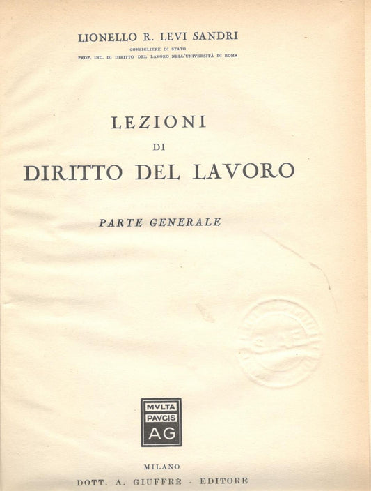Lezioni di diritto del lavoro. Parte generale - copertina