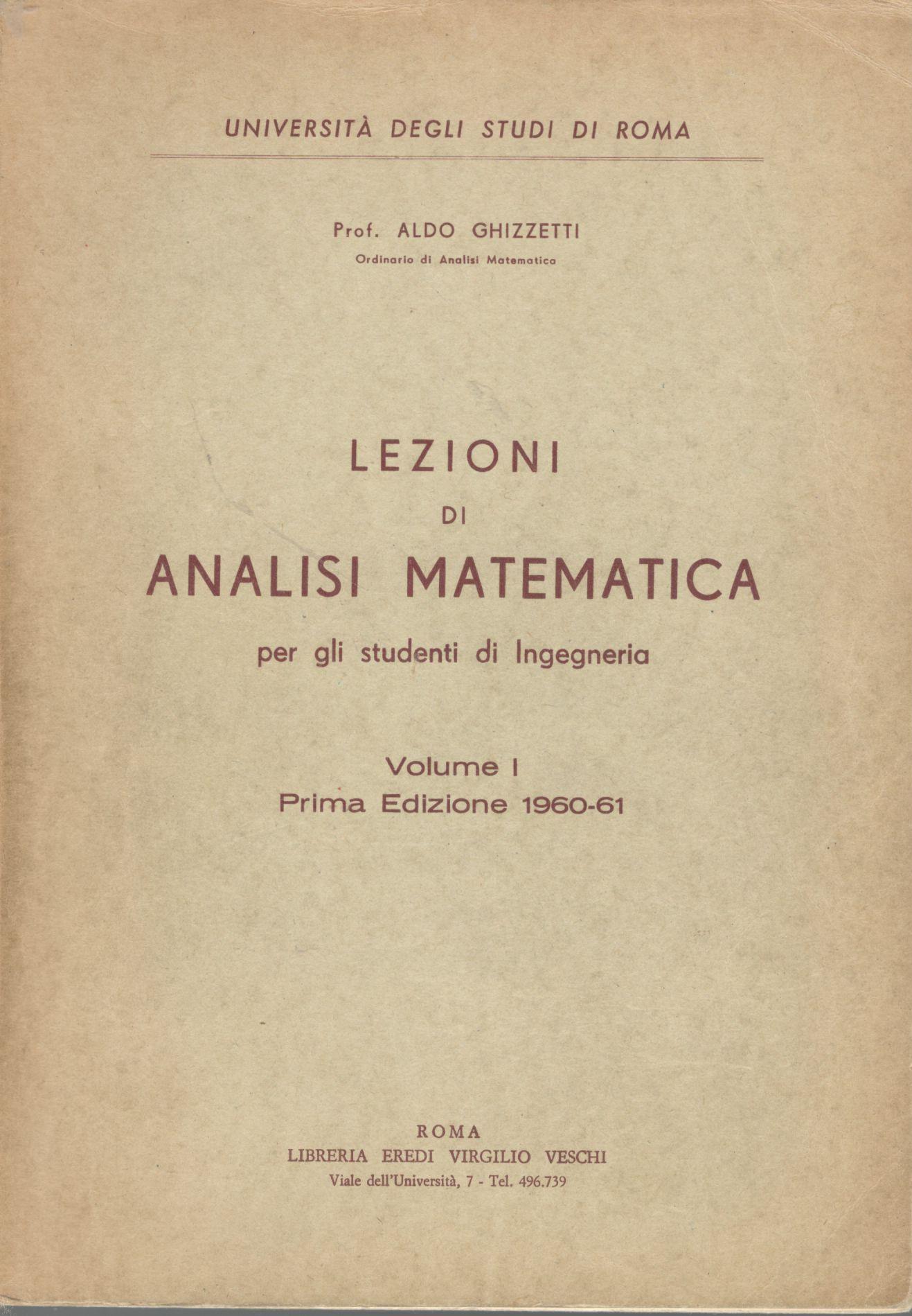 Lezioni di analisi matematica per gli studenti di ingegneria (Volume I) - copertina