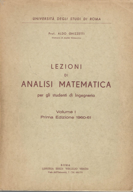 Lezioni di analisi matematica per gli studenti di ingegneria (Volume I) - copertina